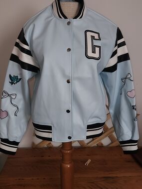 Forever 21 Disney Pale Blue Varsity Cinderella Jacket with Black & White Trim